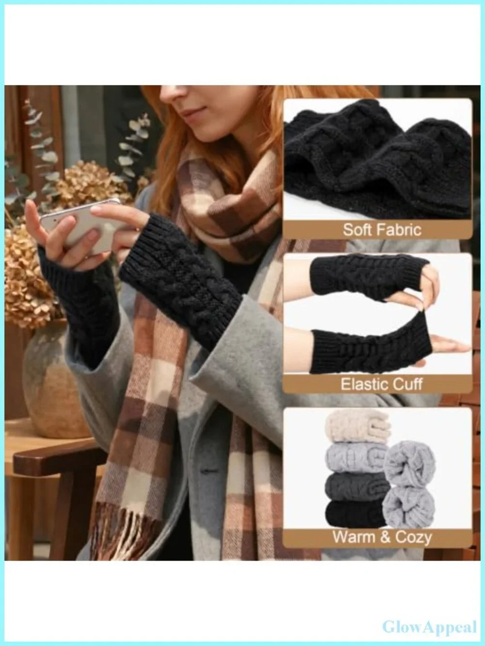 Fingerless Gloves Knit Arm Warmers Women Winter Cable Crochet Thumb Hole One